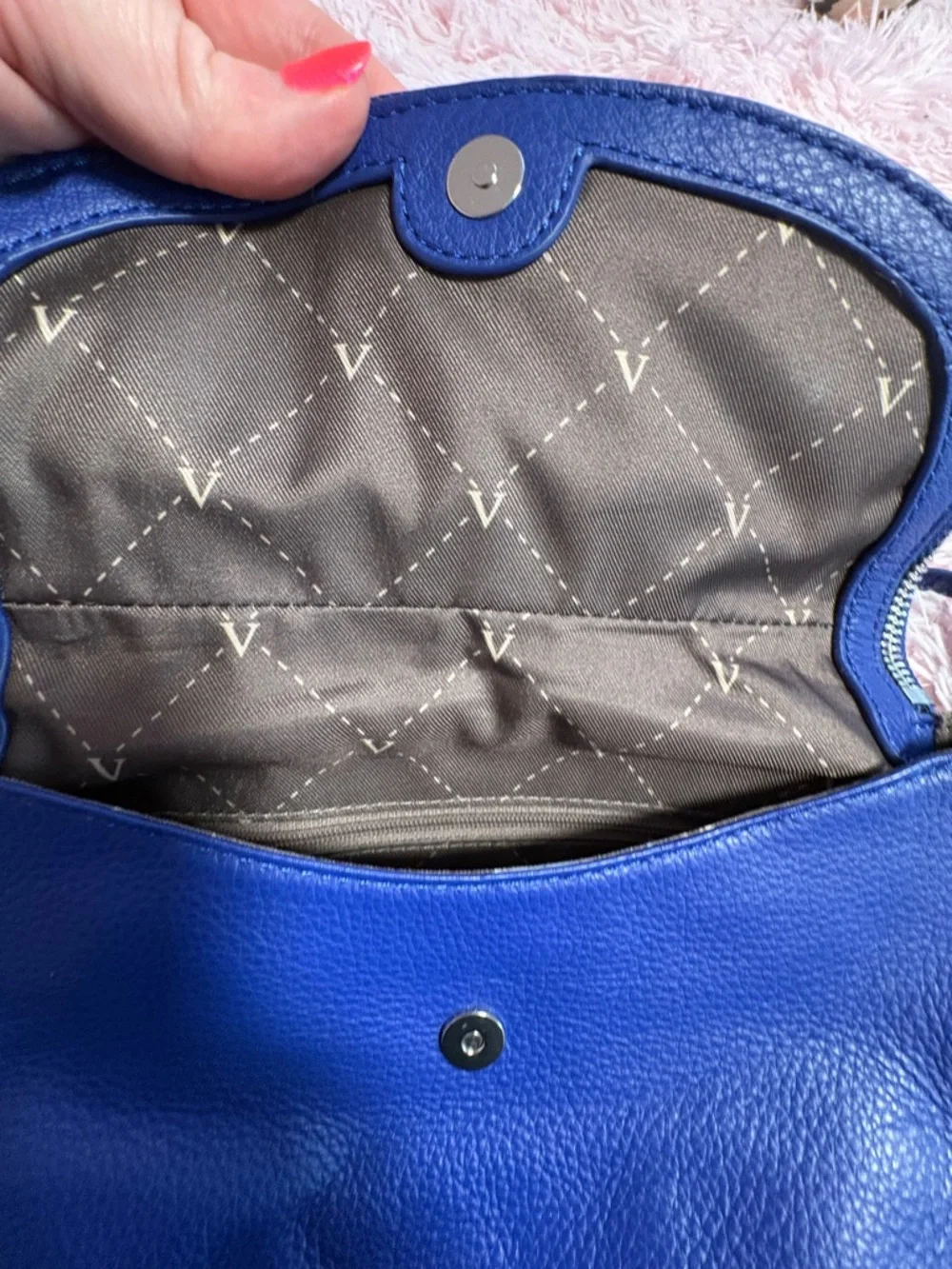 Vince Camuto Cobalt Blue Pebbled Leather Crossbody - Picture 10 of 14